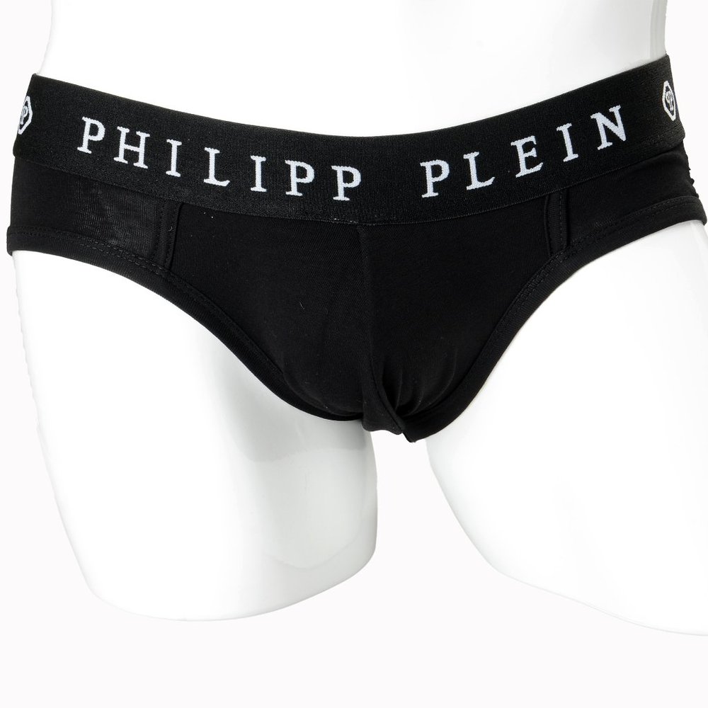 Philipp Plein Men's Black Logo Print Slip Brief Underwear Bi-Pack